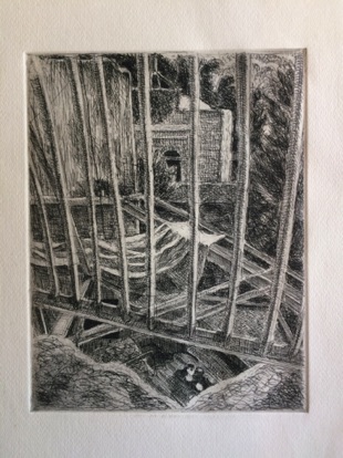 Railing and cats
Etching